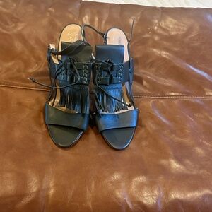 Banana Republic Black Fringe Lace-Up Heeled Sandals